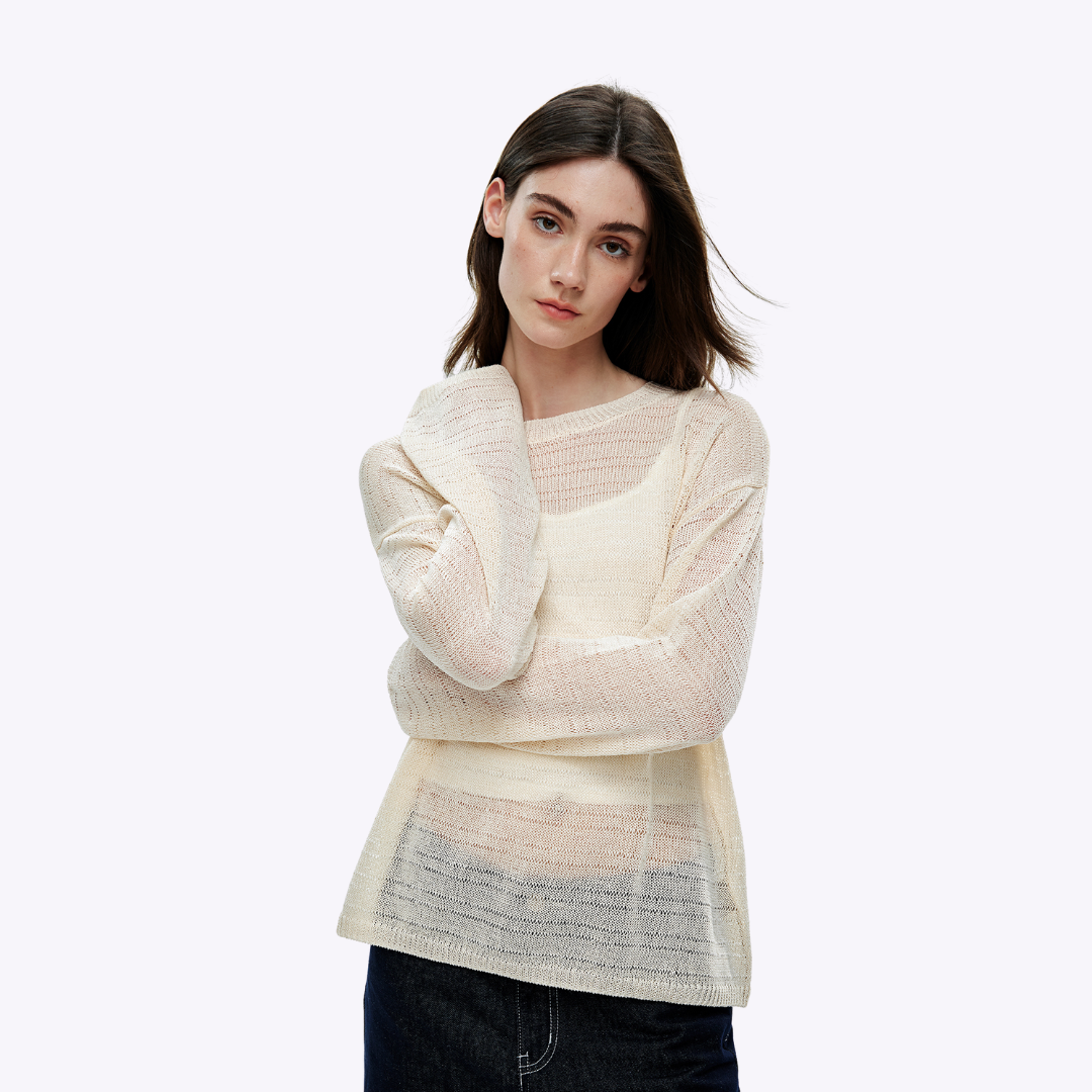 Image of Sheer Long-Sleeve Sweater